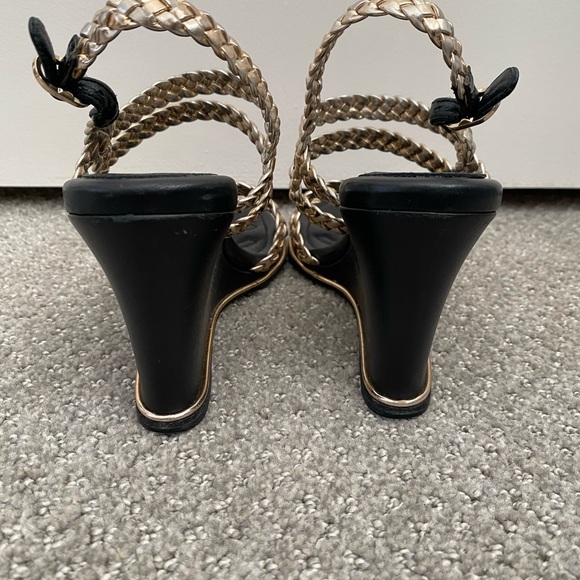 Authentic Chanel gold sandals wedge heel 35.5 - Picture 4 of 8